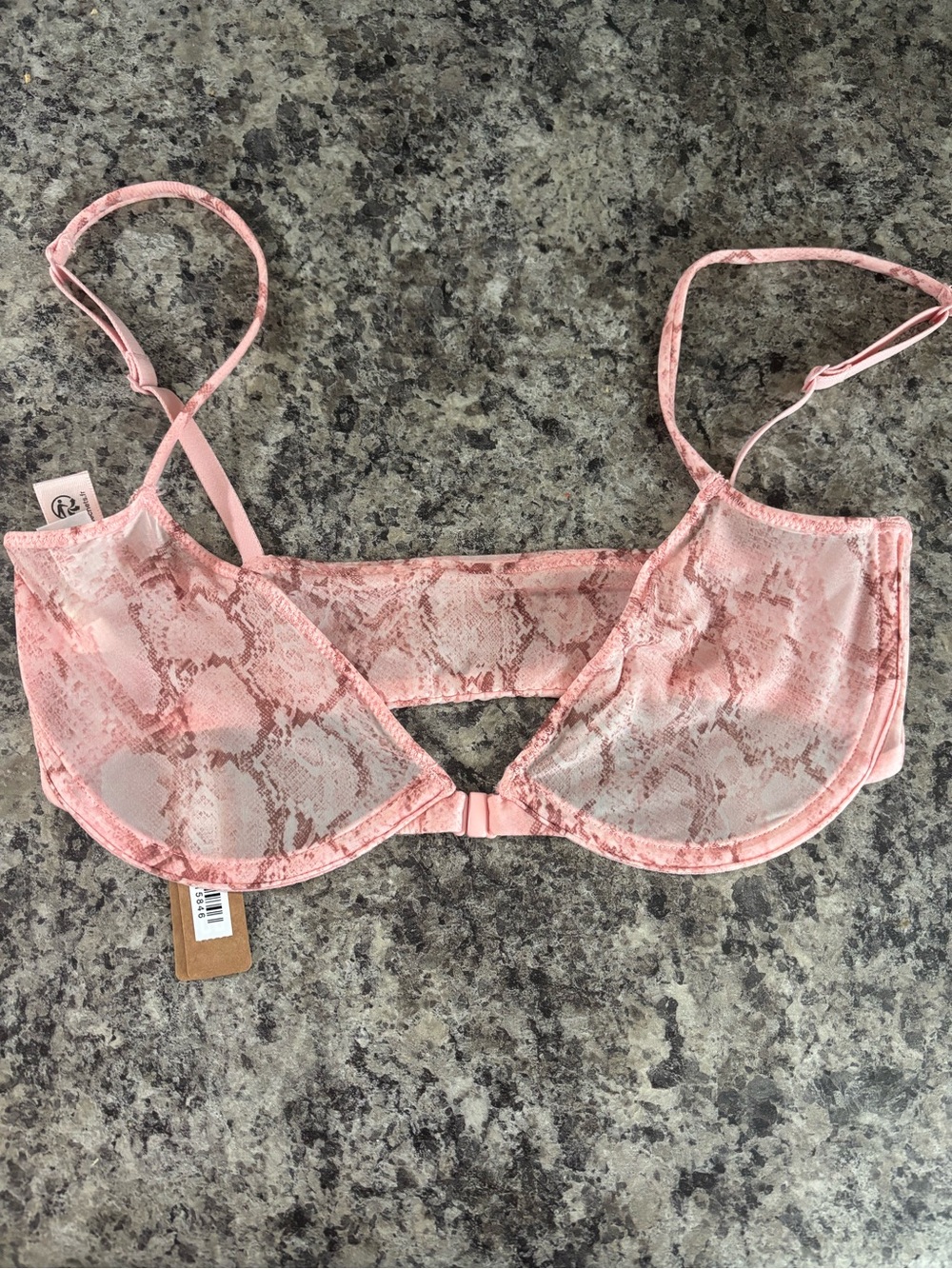 SKIMS Pink Snake-Print Sheer Underwire Bra